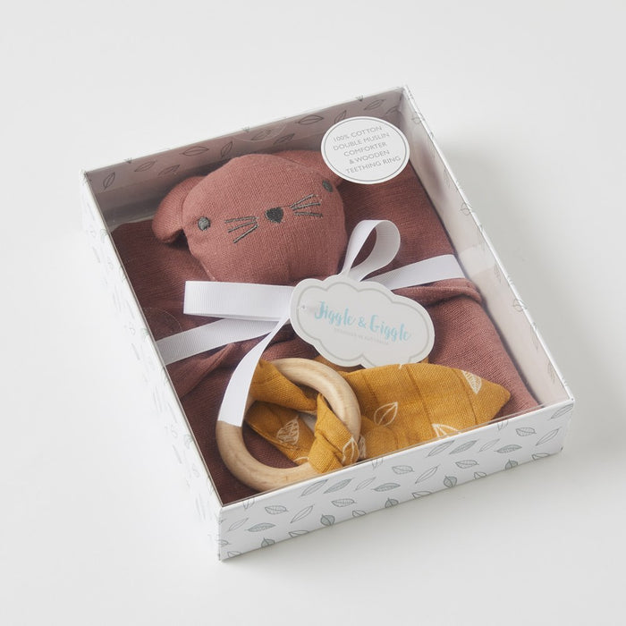 Muslin Comforter & Teething Ring Gift Box